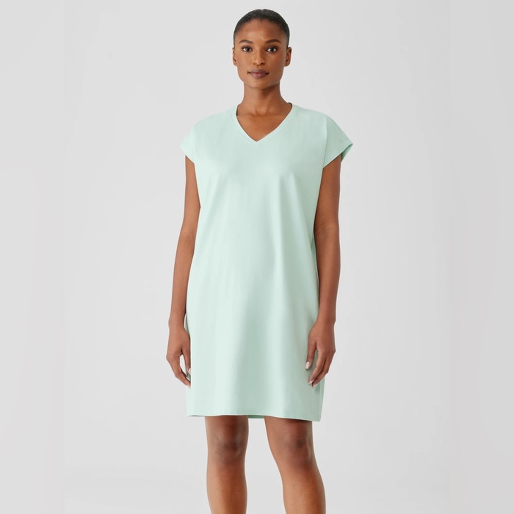 Eileen Fisher Pima Cotton Stretch Jersey V-Neck Dress